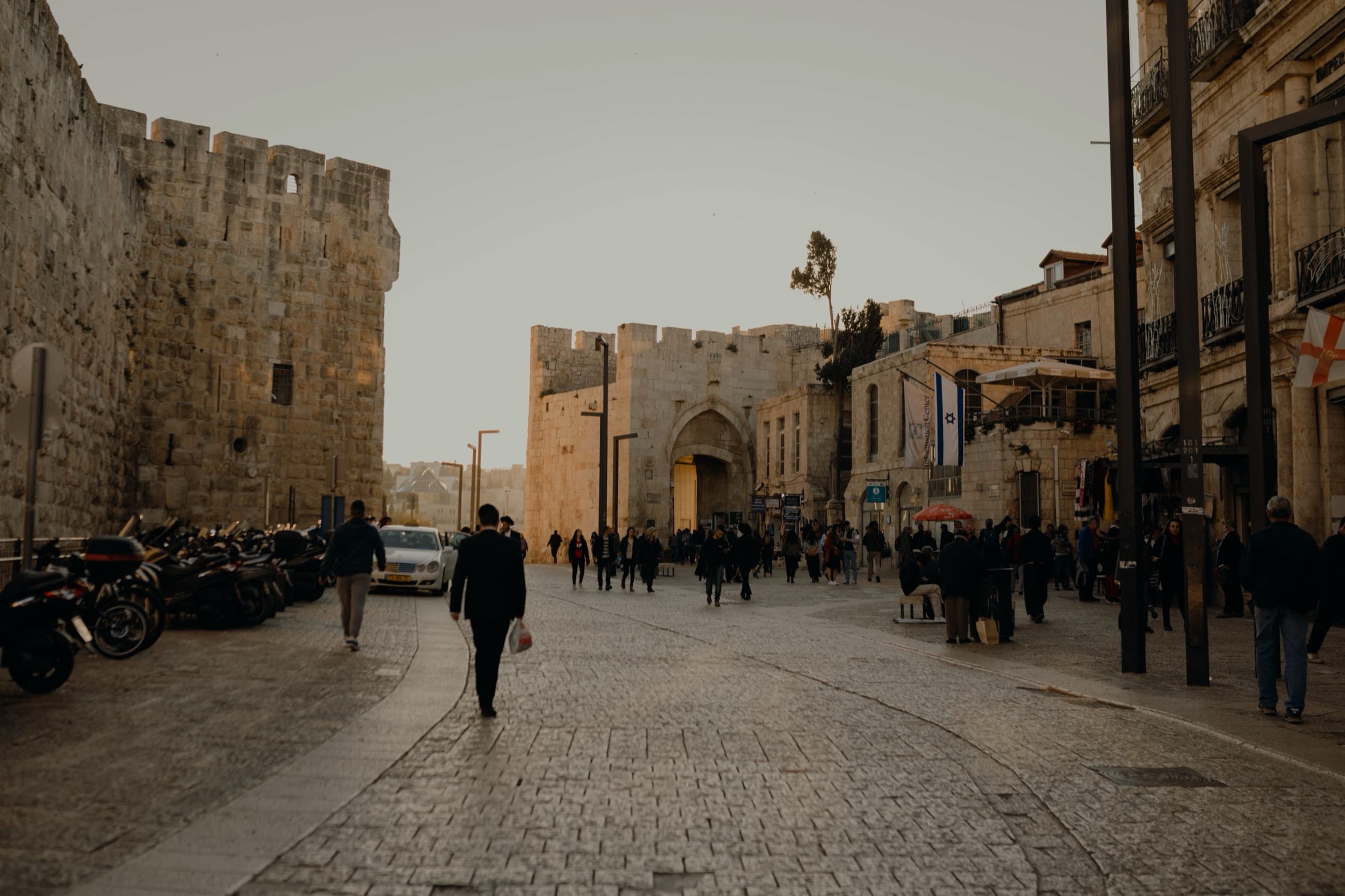 The Old City of Jerusalem at sunset, seen from the Jaffa Gate